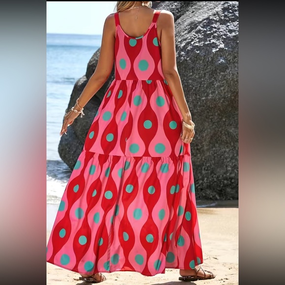 Geo polka dots print ruffle hem cami dress - Picture 6 of 6